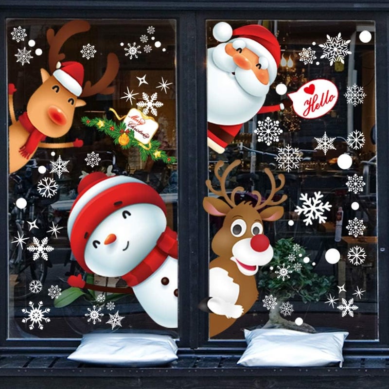 liuzzqq 130PCS Christmas decoratives Window Stickers, Holiday Snowflake Santa Claus Reindeer Stickers - Image 1
